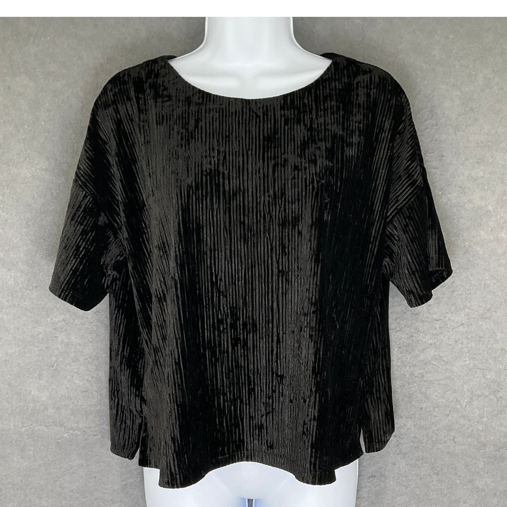 Banana Republic Black Velvet Ribbed Texture Top Women's Sz S Dark Fairy Grunge